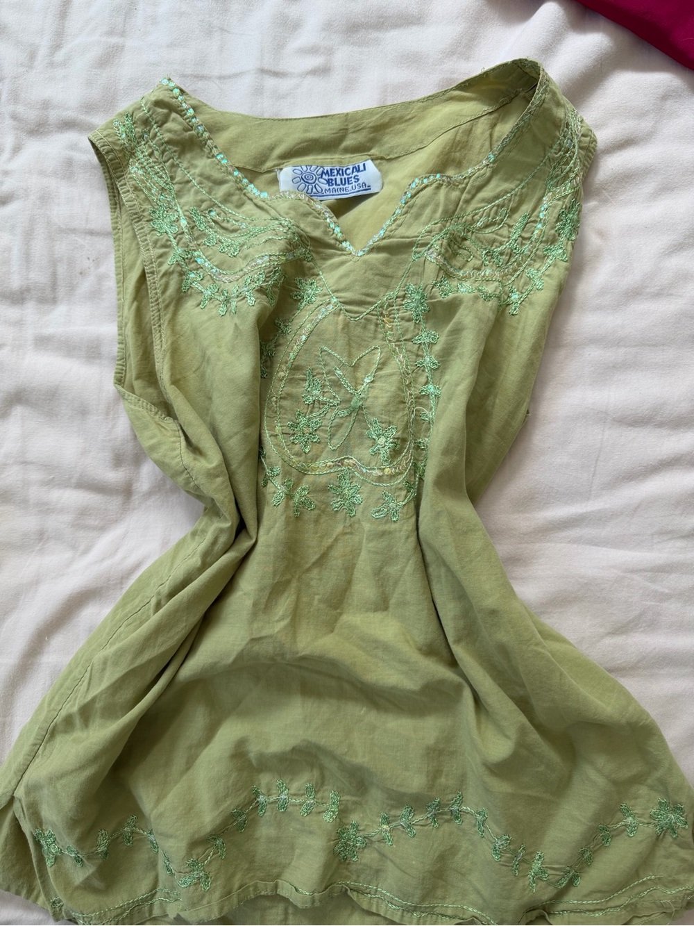 Mexicali Blues Olive Green Embroidered Tank Top
